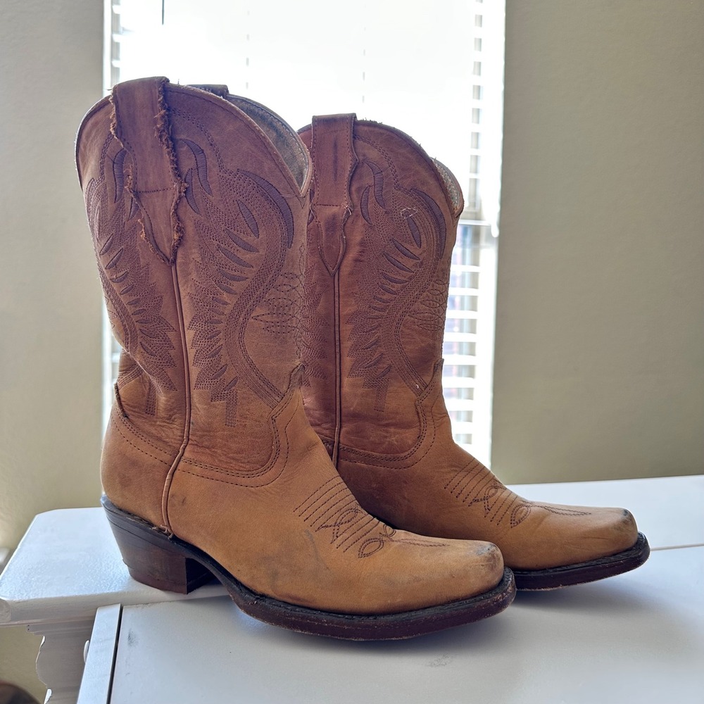 San Pedro Handmade Leather Cowboy Boots Tan Western Womens 5.5 Western Rodeo